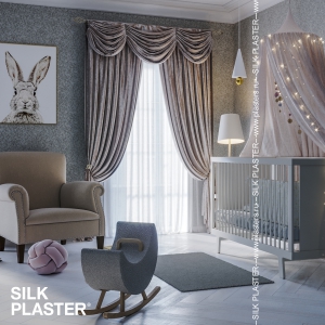 Жидкие обои SILK PLASTER белого и серого цвета в интерьере детской комнаты