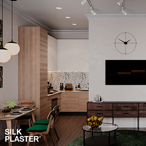 Интерьер гостиной с шёлковыми обоями SILK PLASTER коллекции Art Design