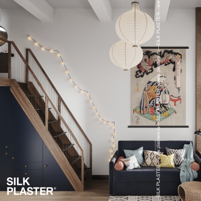 Жидкие обои SILK PLASTER и деревянные панели в интерьере гостиной
