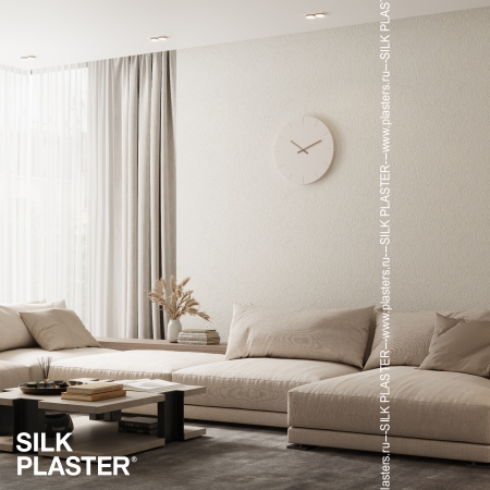 Жидкие обои SILK PLASTER белого цвета в интерьере гостиной 2021/22