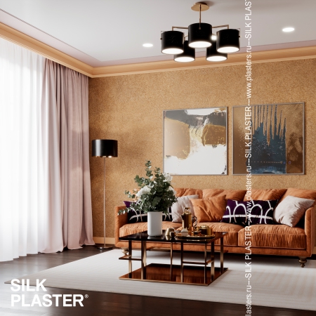 Жидкие обои SILK PLASTER в интерьере гостиной 2021/22