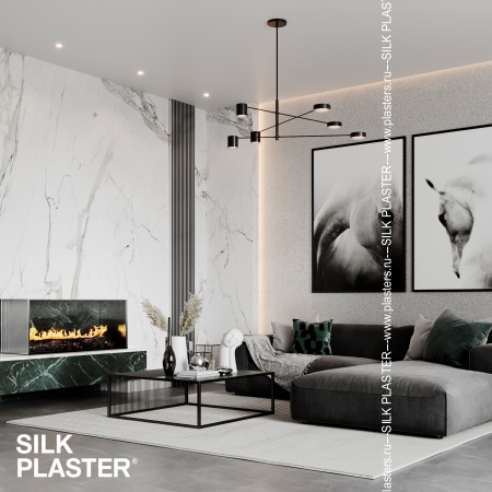 Жидкие обои SILK PLASTER в интерьере гостиной 2021/22 минимализм