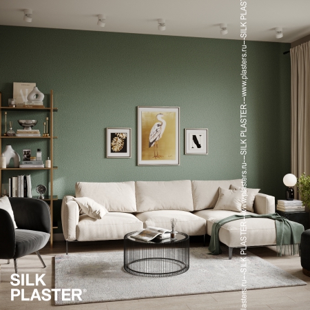 Жидкие обои SILK PLASTER трендовые цвета в интерьере гостиной 2021/22