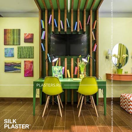 Интерьер детской комнаты под дерево с жидкими обоями SILK PLASTER