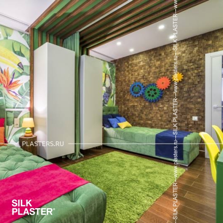 Интерьер детской комнаты под дерево с жидкими обоями SILK PLASTER