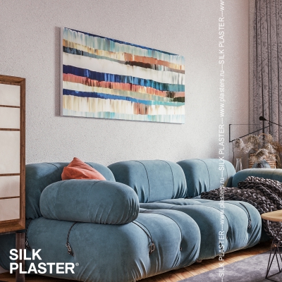 Интерьер гостиной в стиле фьюжн с жидкими обоями Silk Plaster