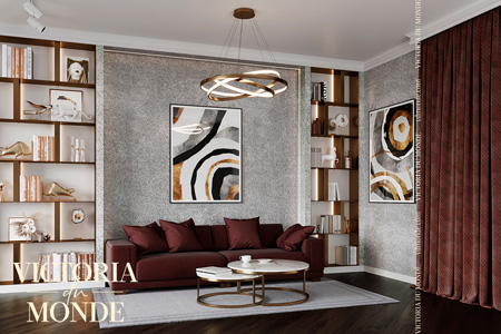 Шелковые обои Victoria Du Monde в дизайн-интерьере гостиной комнаты