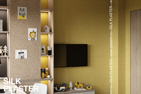 Декоративная штукатурка SILK PLASTER MixArt 029 желтого цвета в интерьере