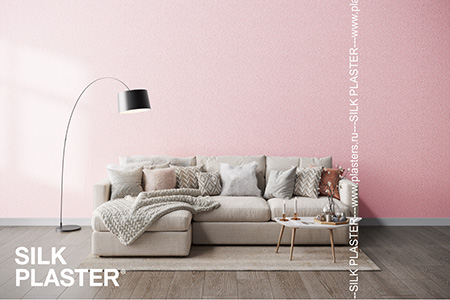 Жидкие обои SILK PLASTER розового цвета в интерьере квартиры