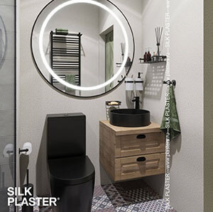 Дизайн-проект ванной с декоративной штукатуркой SILK PLASTER Mixart