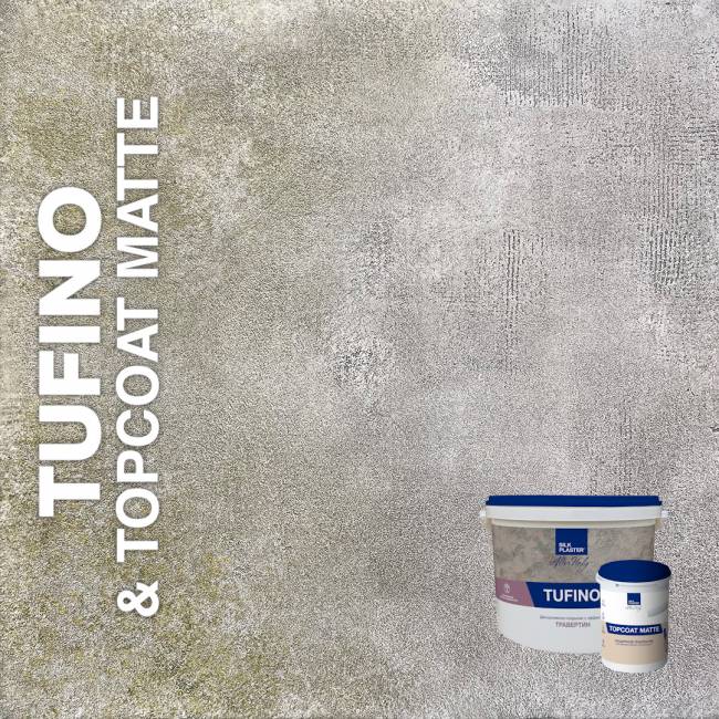Декоративная штукатурка AlterItaly ТУФИНО (TUFINO) Naturale с эффектом травертина & Topcoat MATTE, комплект 15 кг + 2 л