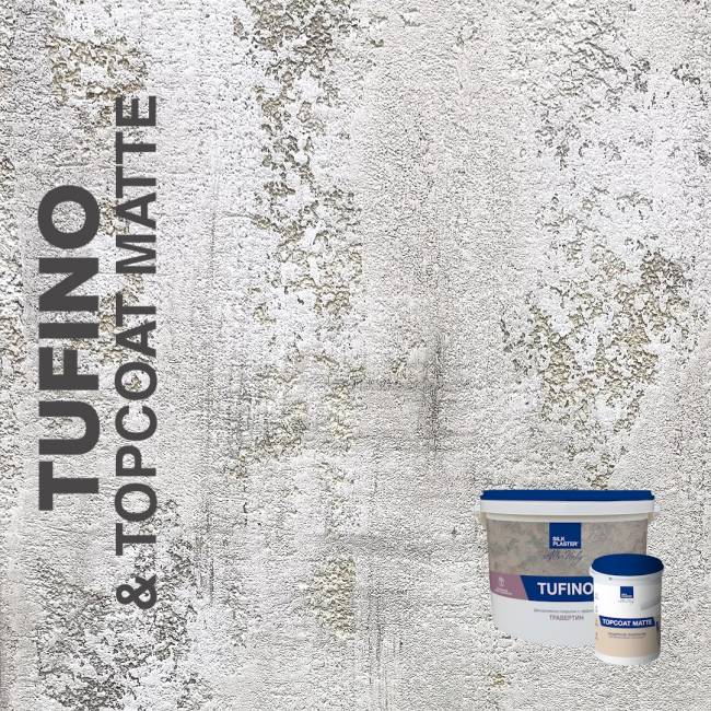 Декоративная штукатурка AlterItaly ТУФИНО (TUFINO) Naturale с эффектом травертина & Topcoat MATTE, комплект 15 кг + 2 л
