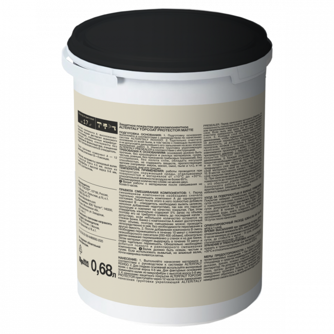 Защитное покрытие двухкомпонентное ALTERITALY TOPCOAT PROTECTOR MATTE (ПРОТЕКТОР МАТОВЫЙ) компонент А+В: 0,681 л + 0,163 л